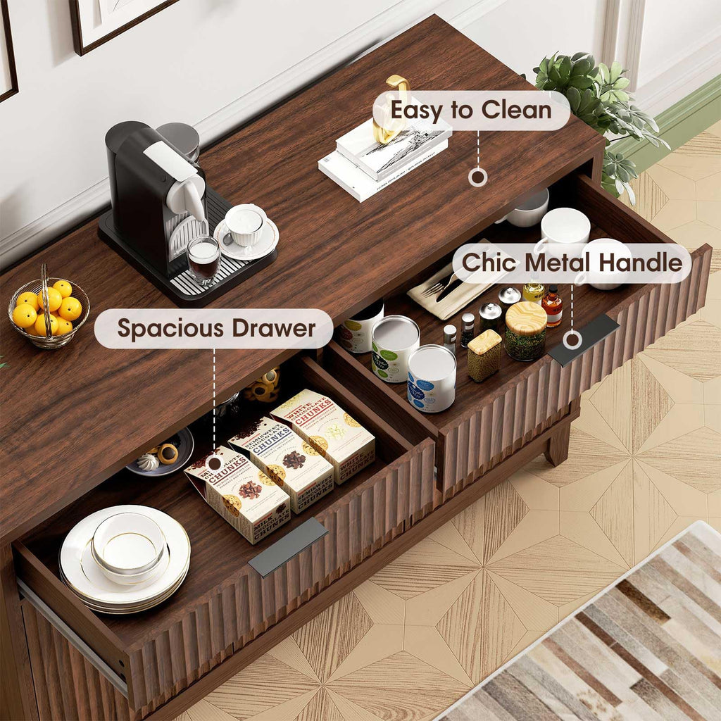 47.2" Modern Fluted Sideboard Buffet Cabinet with Storage, Walnut