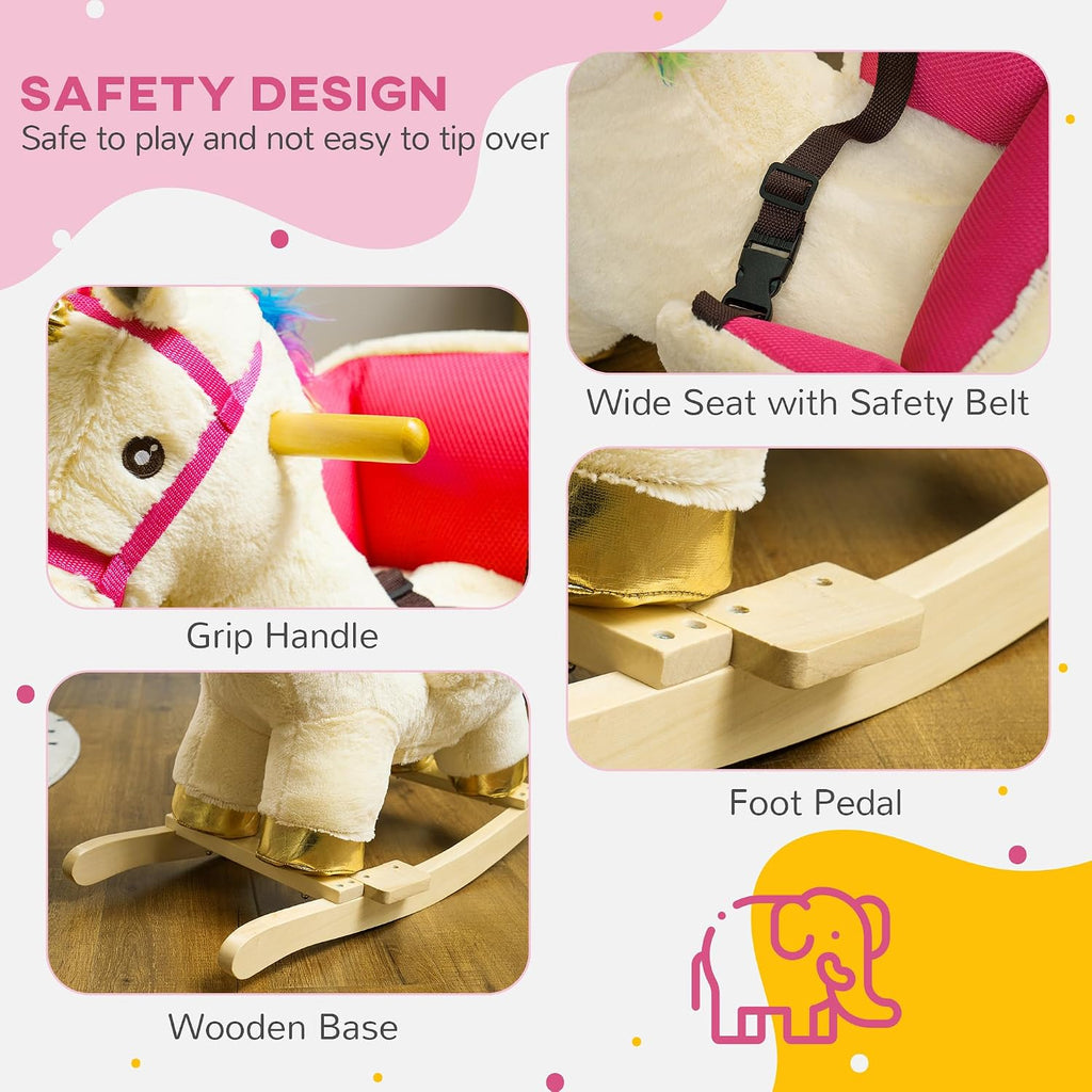 Kids Rocking Horse Unicorn Realistic Sounds 18-36 Months Cream White