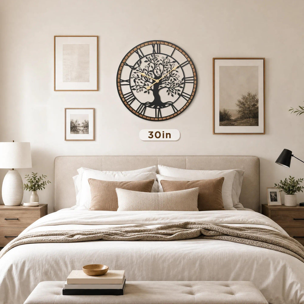 Large Wall Clock Decorative: 30 Inch Tree of Life Battery Operated