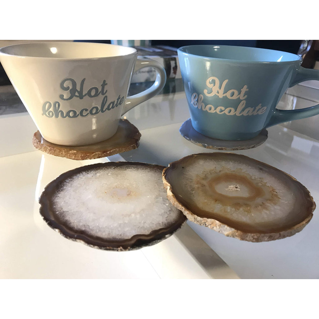 Agate Coasters- Set of 4 Unique and Beautiful Drink Coasters from Round Brazilan Agate Geodes.