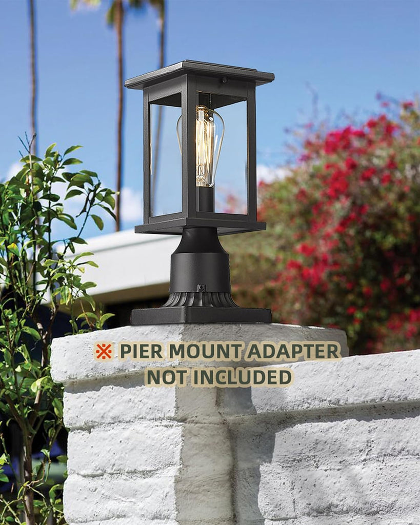 Outdoor Post Light Fixtures, HWH Exterior Pillar Lantern Pole Lamp in Matte Black Finish with Clear Glass Shade