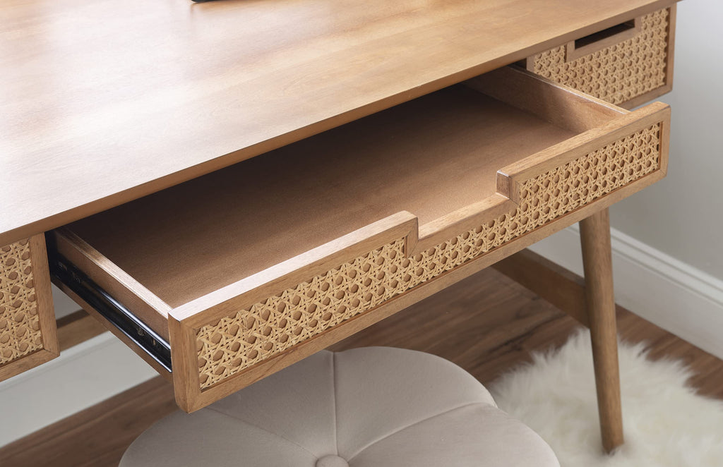 Dutton Natural Wood and Rattan Desk