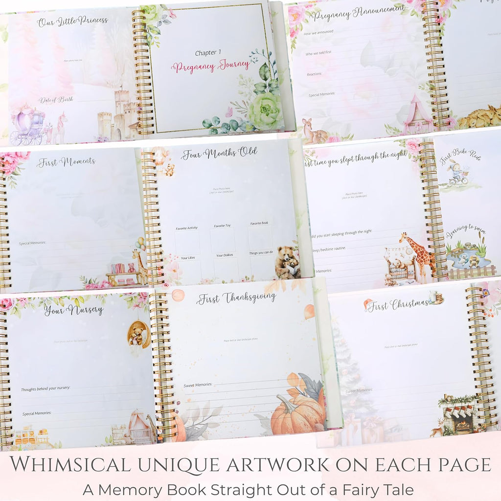 Luxury Baby Girl Memory Book Set - Keepsake Journal & Milestone Album from Pregnancy to Age 5 with Premium Gift Box