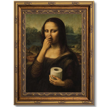 Vintage Gold Carving Framed Mona Lisa Canvas Wall Art Funny Mona Lisa Painting Pictures Wall Decor Humor Amusing