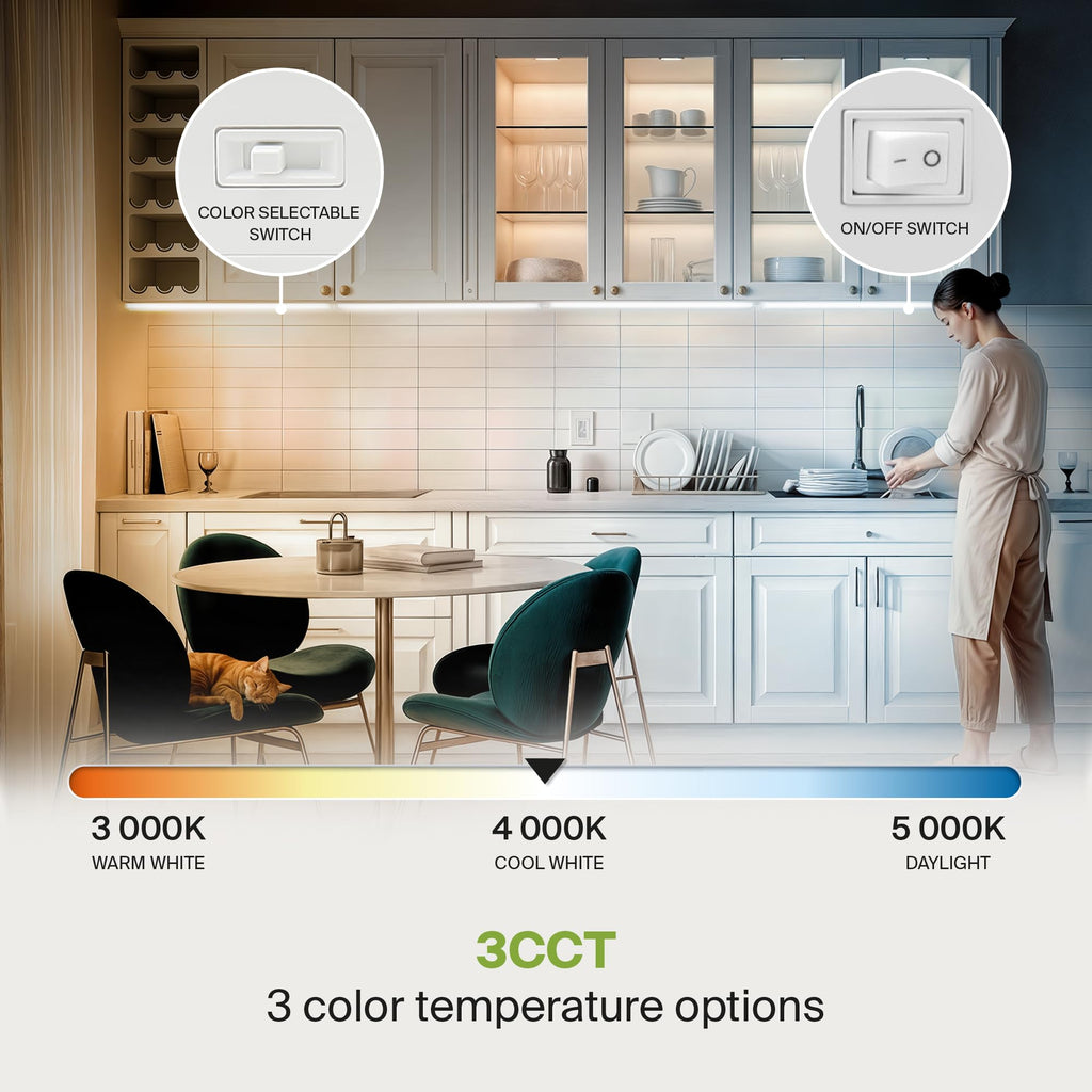 LED Under Cabinet Lighting, 48 inch 24W 1758 LM Dimmable Hardwired Under Cabinet Lights, 3000K Soft/4000K Cool/5000K