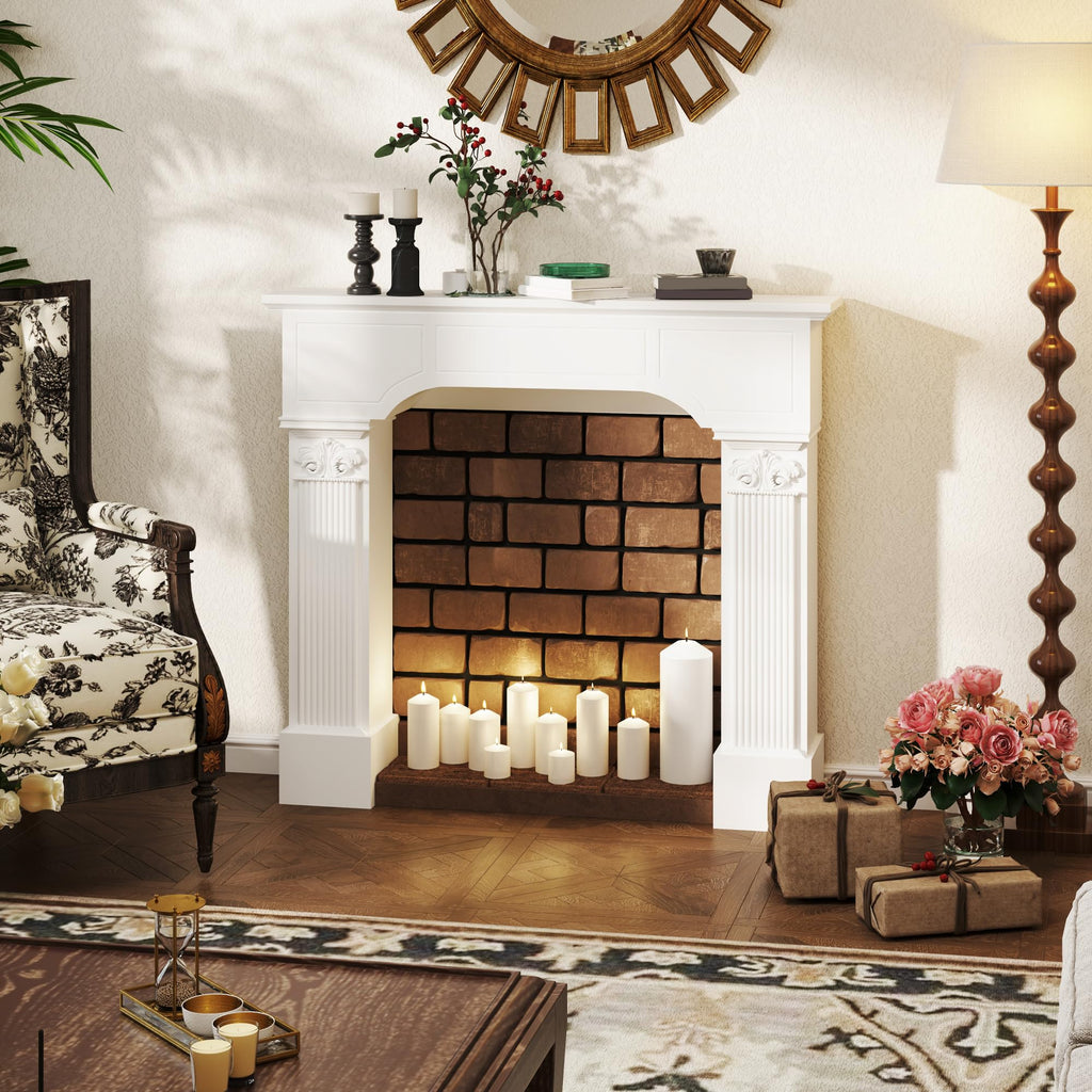 Baroque Fireplace Mantel Freestanding Ionic Leg 43.25"x42.75" White