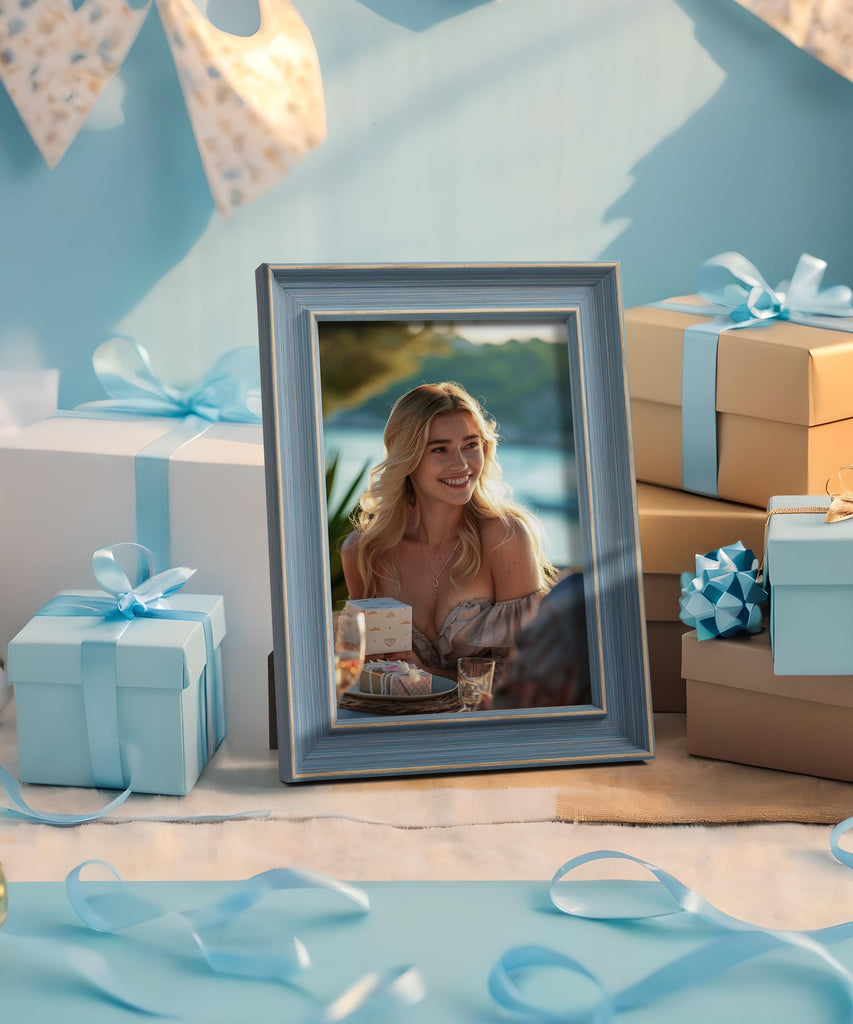 Vintage 4x6 Picture Frame Blue Seaside Photo Frame