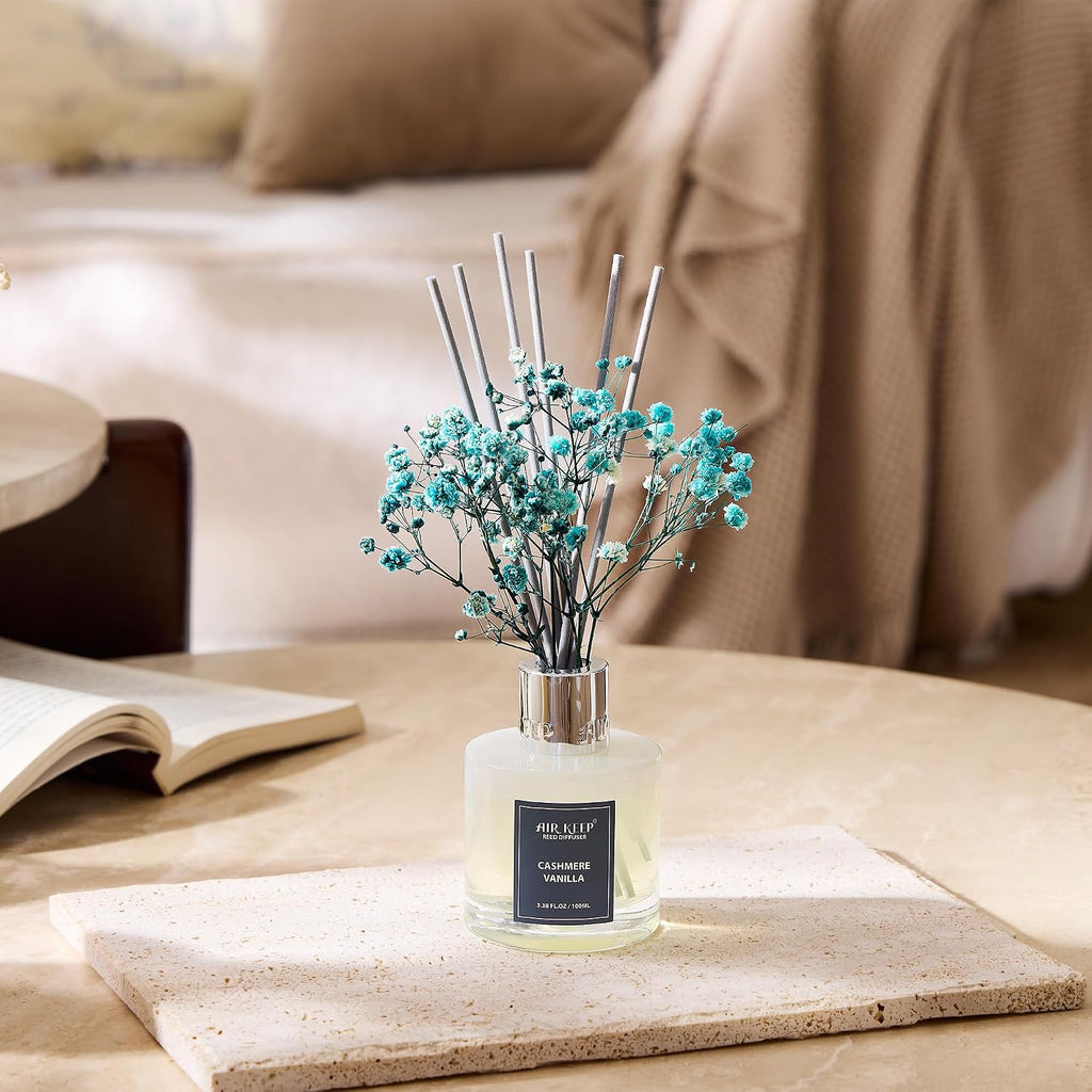 Reed Diffuser Set,3.38 fl oz (100 ml) - Cashmere Vanilla Oil Diffusers with 8 Reed Sticks, Home Fragrance Reed - Set of 8