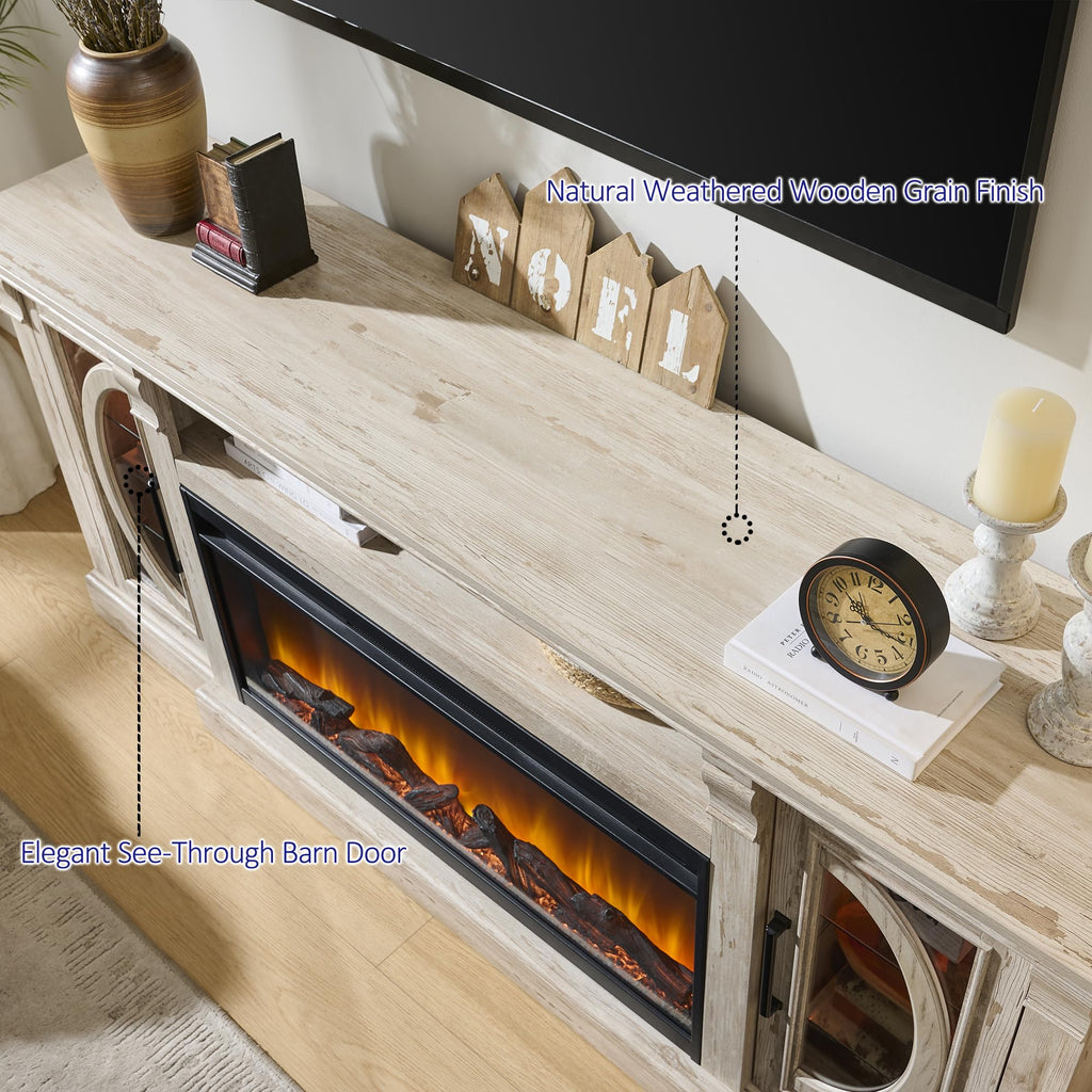 Crescent TV Stand with Fireplace for up to 80 Inch TV, LED Entertainment Center with 36 Inch Electric Fireplace
