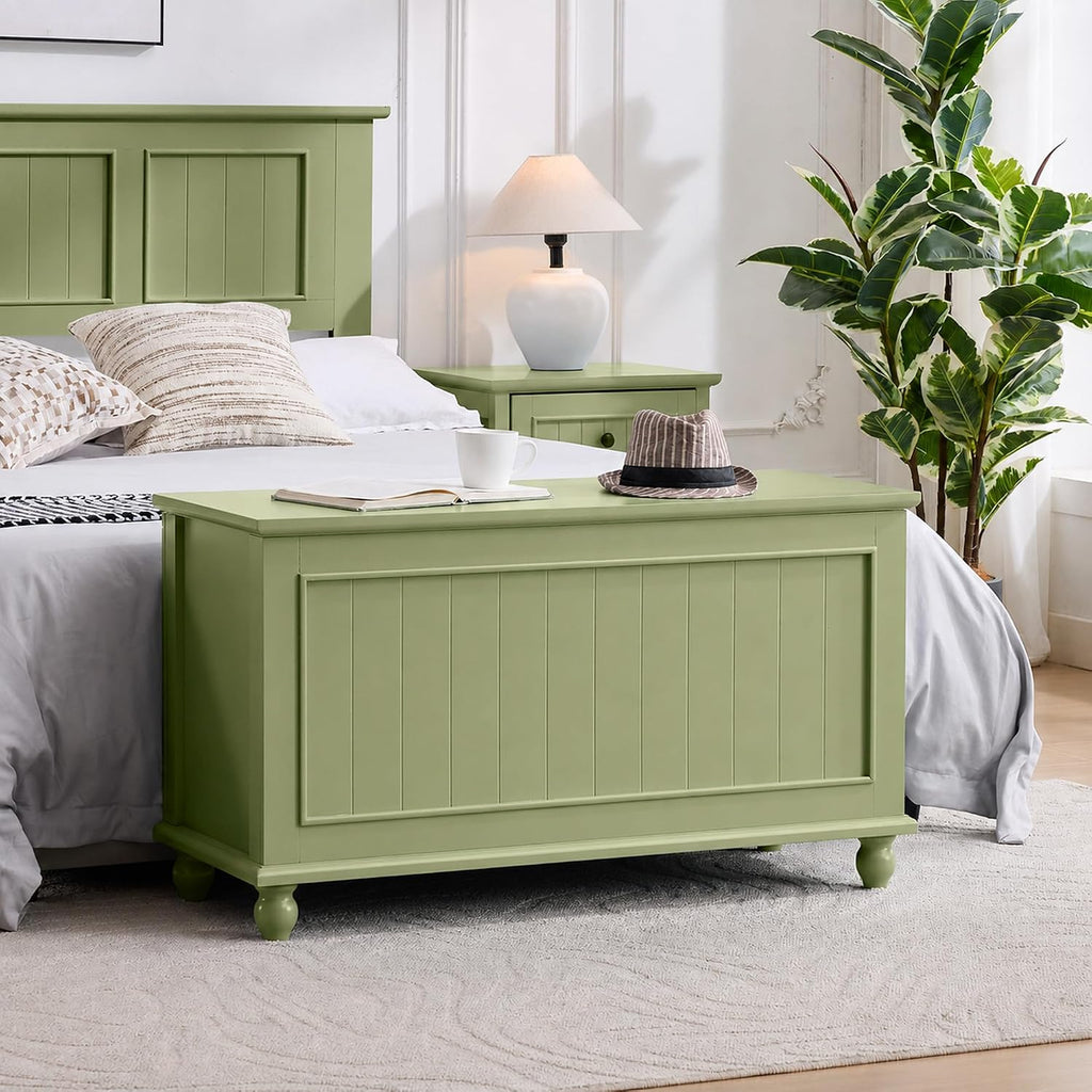Vintage End of Bed Storage Bench, 39.4'' Wooden Chest with Flip Top, Green | Toy Storage Chest, Bedroom Trunk, 37.6