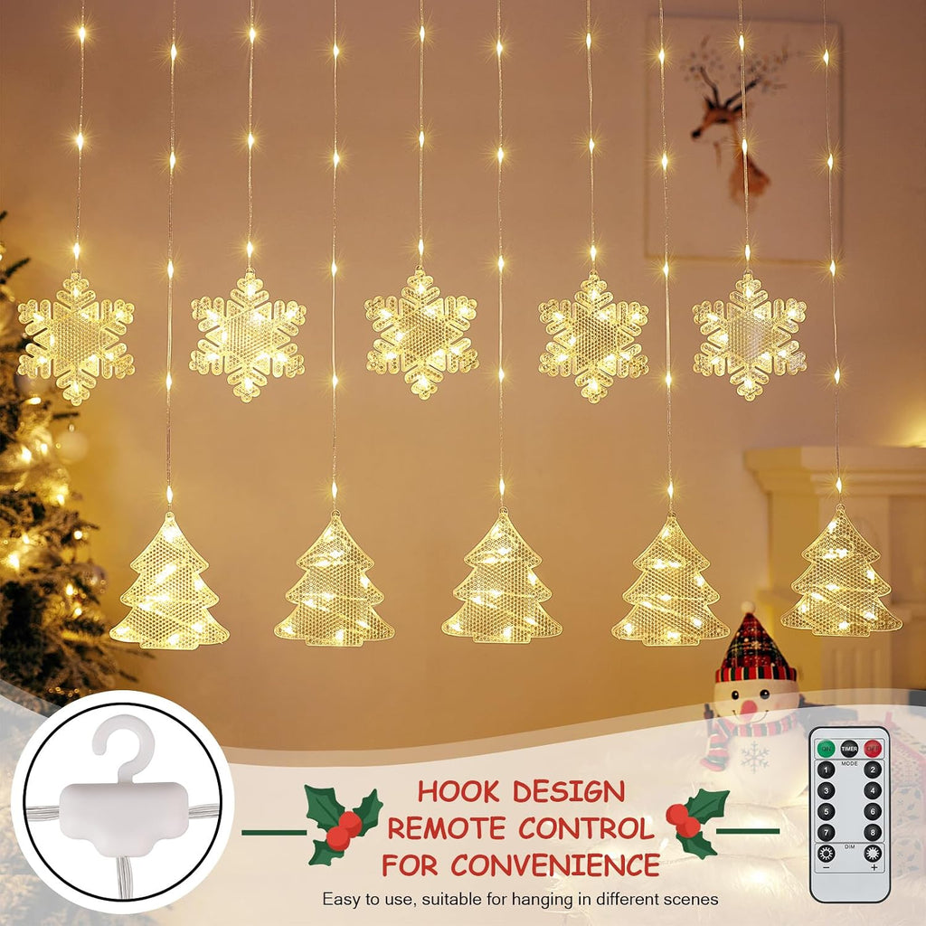 Christmas Window Lights Indoor - 2M 160 LED Christmas Window Decorations, Snowflake Curtain Hanging Fairy String