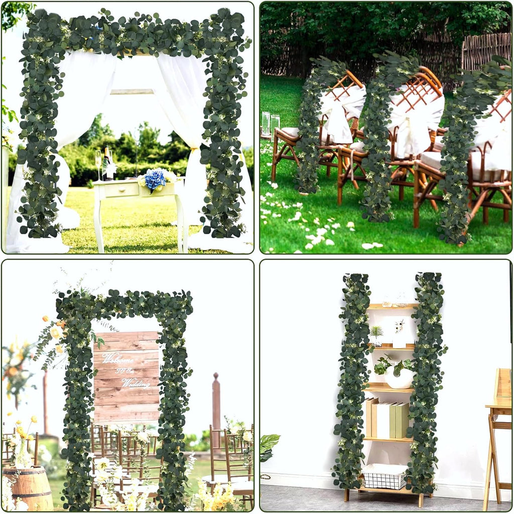 Eucalyptus Garland, 6FT Green Flower Garland Decor, Spring Summer Artificial Faux Eucalyptus Leaves Greenery - Set of 4