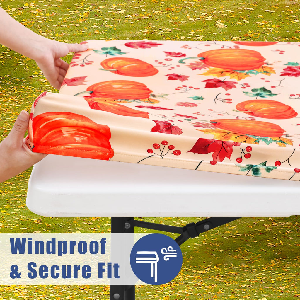 2 Pack Rectangle Spandex 6FT Elastic Fitted Thanksgiving Tablecloth
