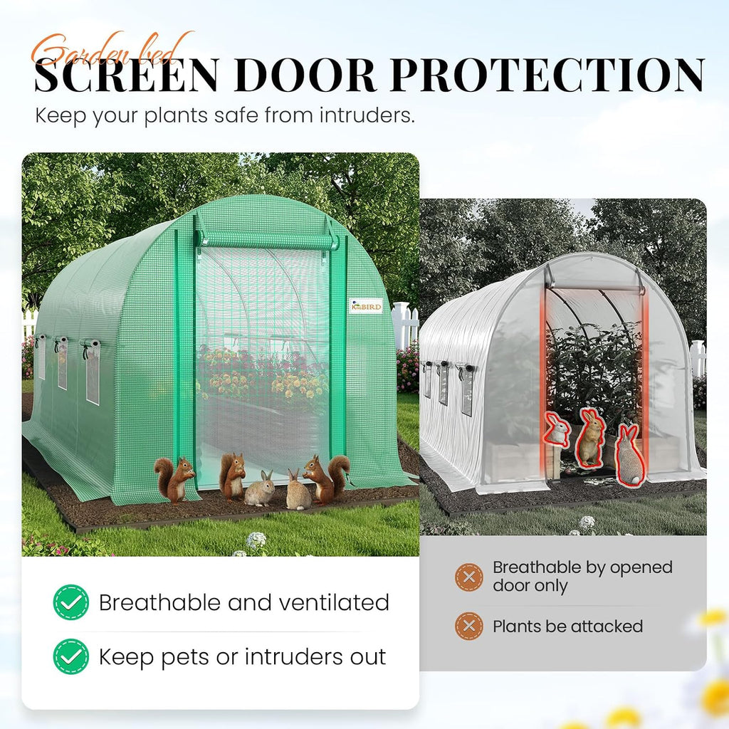 Premium 10x7x7FT Greenhouse for Outdoors, Galvanized Steel Frame | Screen Mesh Door Window Plastic Cover, Upgraded