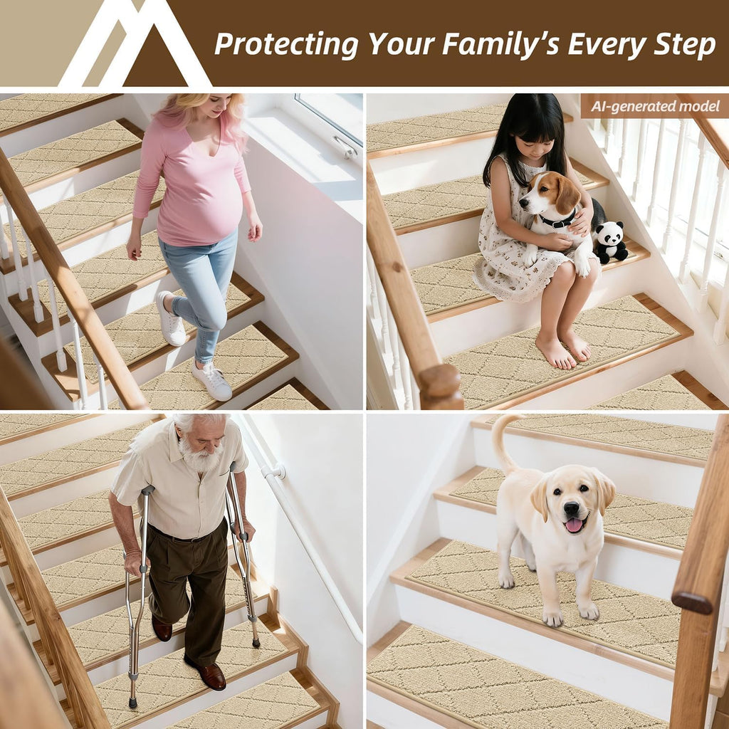 For Wooden Steps Non Slip 9"x28", 7pc, Warm Beige