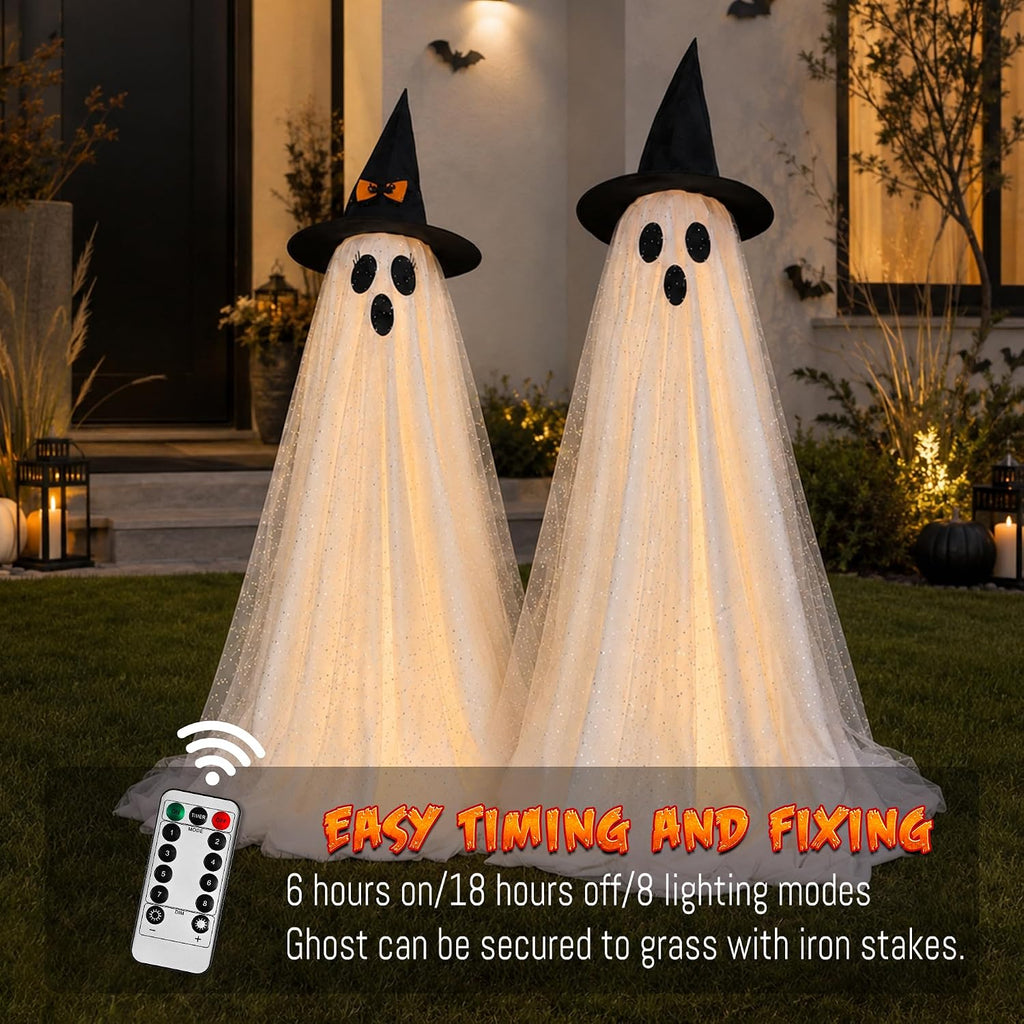 2Packs Halloween Decorations Outdoor,Halloweens Party Decoration Indoor,Spooky Ghost with Remote Control String - Set of 2