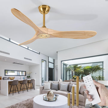 Inspired Maverick Style 52" wood ceiling fan, Brass Gold