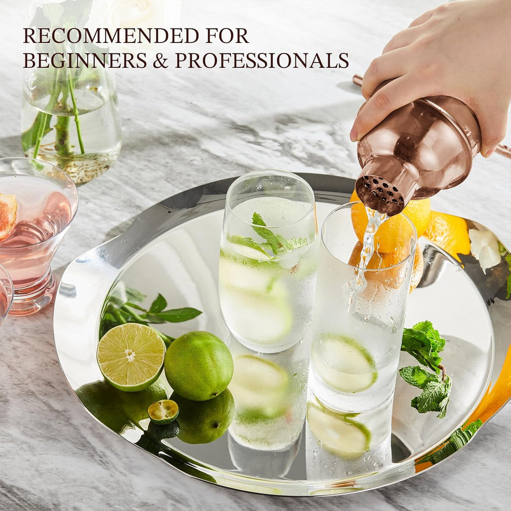 Cocktail Shaker Set, Stainless Steel Bartending Kit with 25 Ounce Cocktail Shaker with Built in Drink Strainer - Set of 6