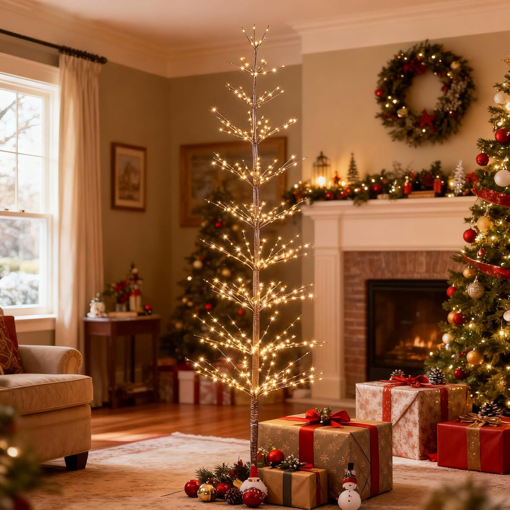 6FT 325L Lighted Starlit Tree, Warm White, Festival, Party, and Christmas Decoration, Indoor and Outdoor Use, Brown