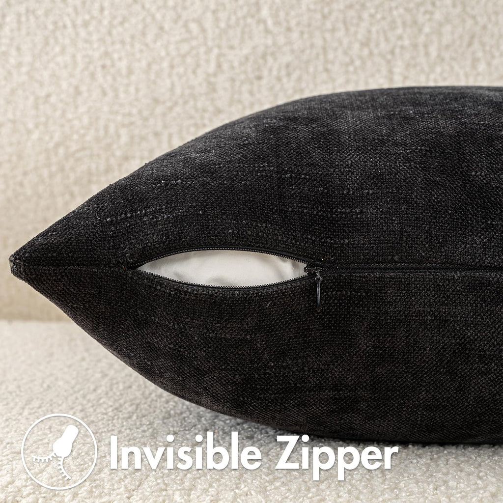 Textured Chenille Throw Pillow Covers 18x18 Inch Black