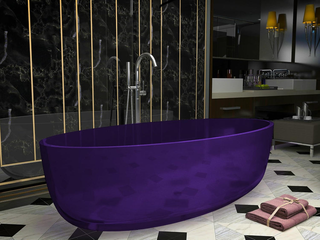 67" Flat Bottom Man Made Stone Freestanding Bathtub - Translucent Evening Violet - Opal Series FT-AZ522-PU