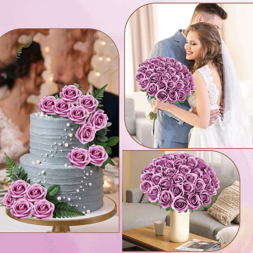 36 Pcs Lilac Purple Artificial Roses with Long Stems