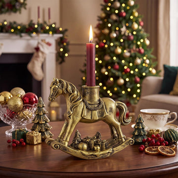 Christmas Rocking Horse Candle Holders, 7.2 Inch, Gold