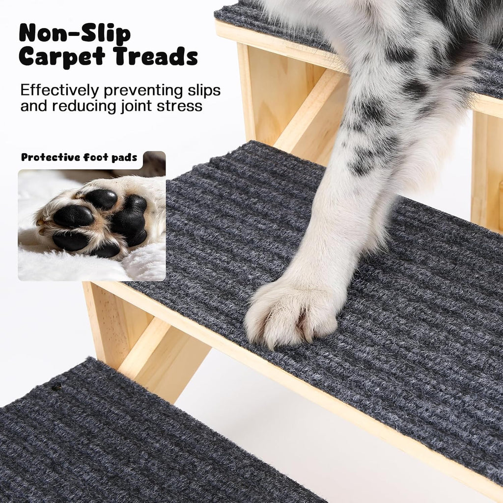 5-Step Dog Stairs for Large Dogs, Solid Wooden Dog Steps for Beds/Couch with Carpet, 24 Inches Anti-Slip Pet Stairs