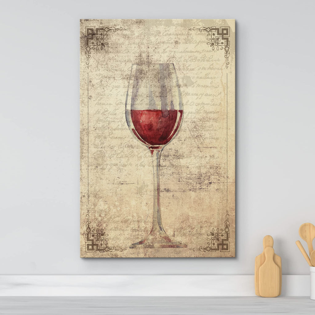 Canvas Print Wall Art Red Wine with Geometric Italian Style Border Food Cocktails & Drinks Digital Art Realism Chic
