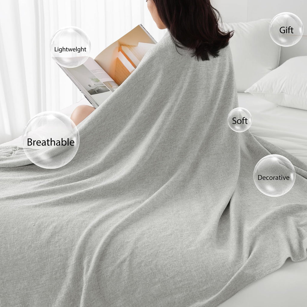 Chenille Throw Blanket for Couch, Lightweight 50x60in Soft Throw Blanket with Fringe Tassel for Sofa Chair Bed