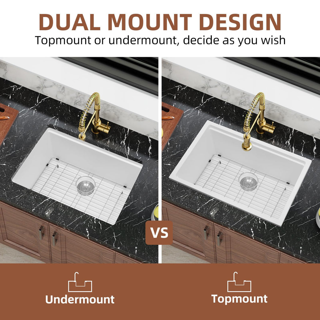 27 Inch White Undermount Granite Kitchen Sink Workstation