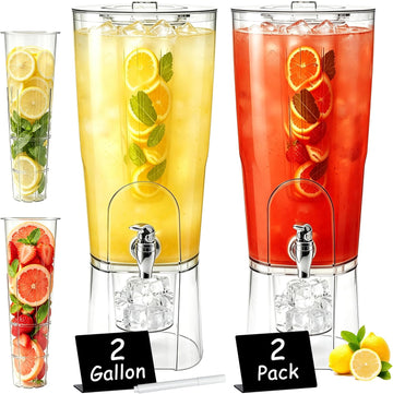 Gallon Drink Dispenser for Parties, Plastic Beverage Dispenser with Stand & Fruit Infuser - Set of 2