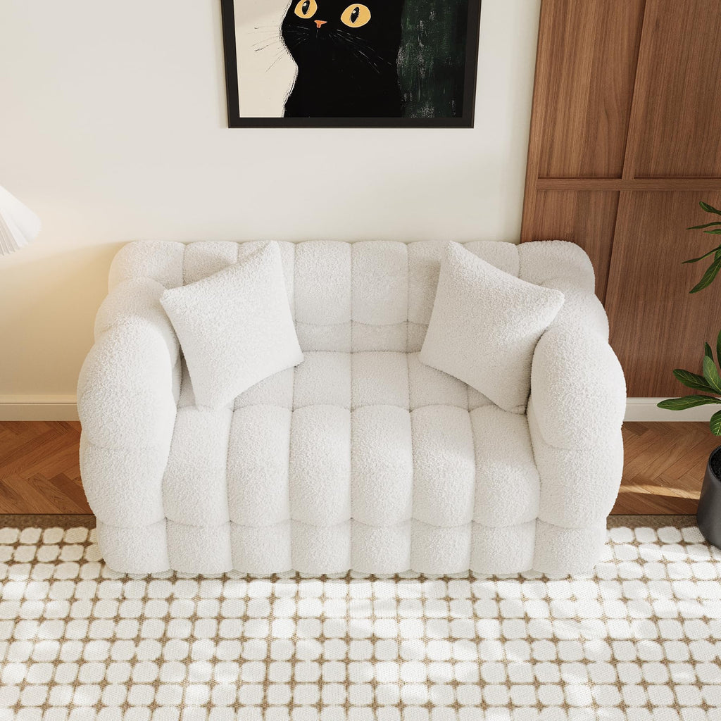55" Boucle Cloud Loveseat with 2 Pillows, Beige White
