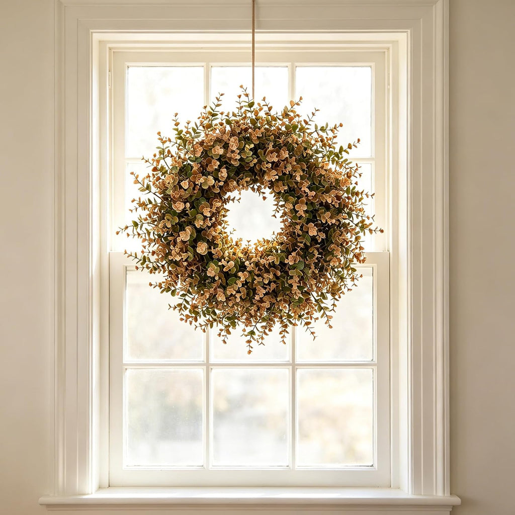 Large Artificial Fall Wreath Eucalyptus Leaves for Front Door Outdoor Decor