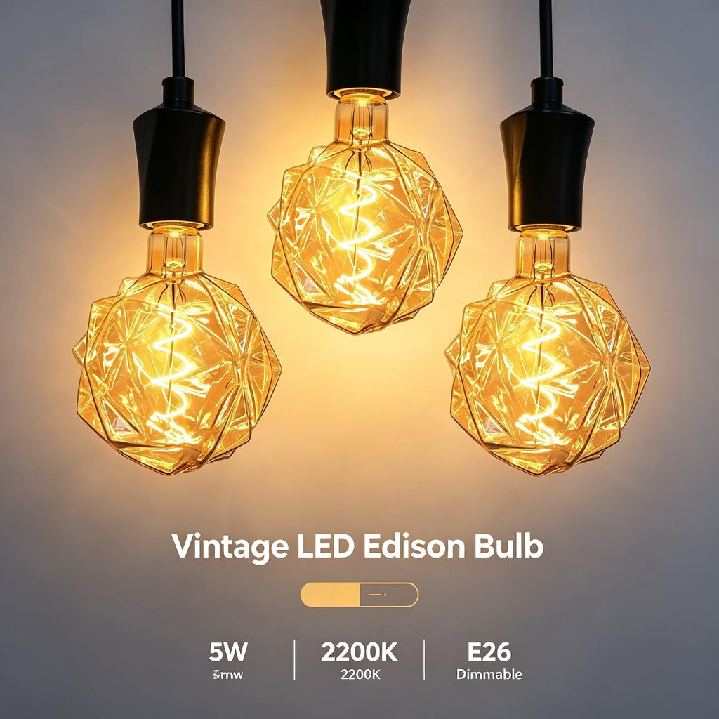 G125 Large Decorative LED Edison Light Bulb,5W Irregular Amber Glass, E26