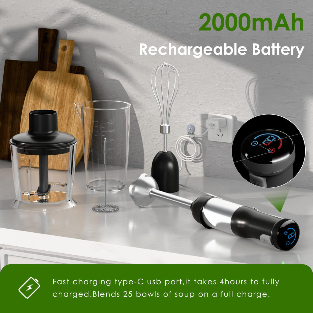 5-in-1 Cordless Immersion Blender, Touchscreen, Rechargeable Battery
