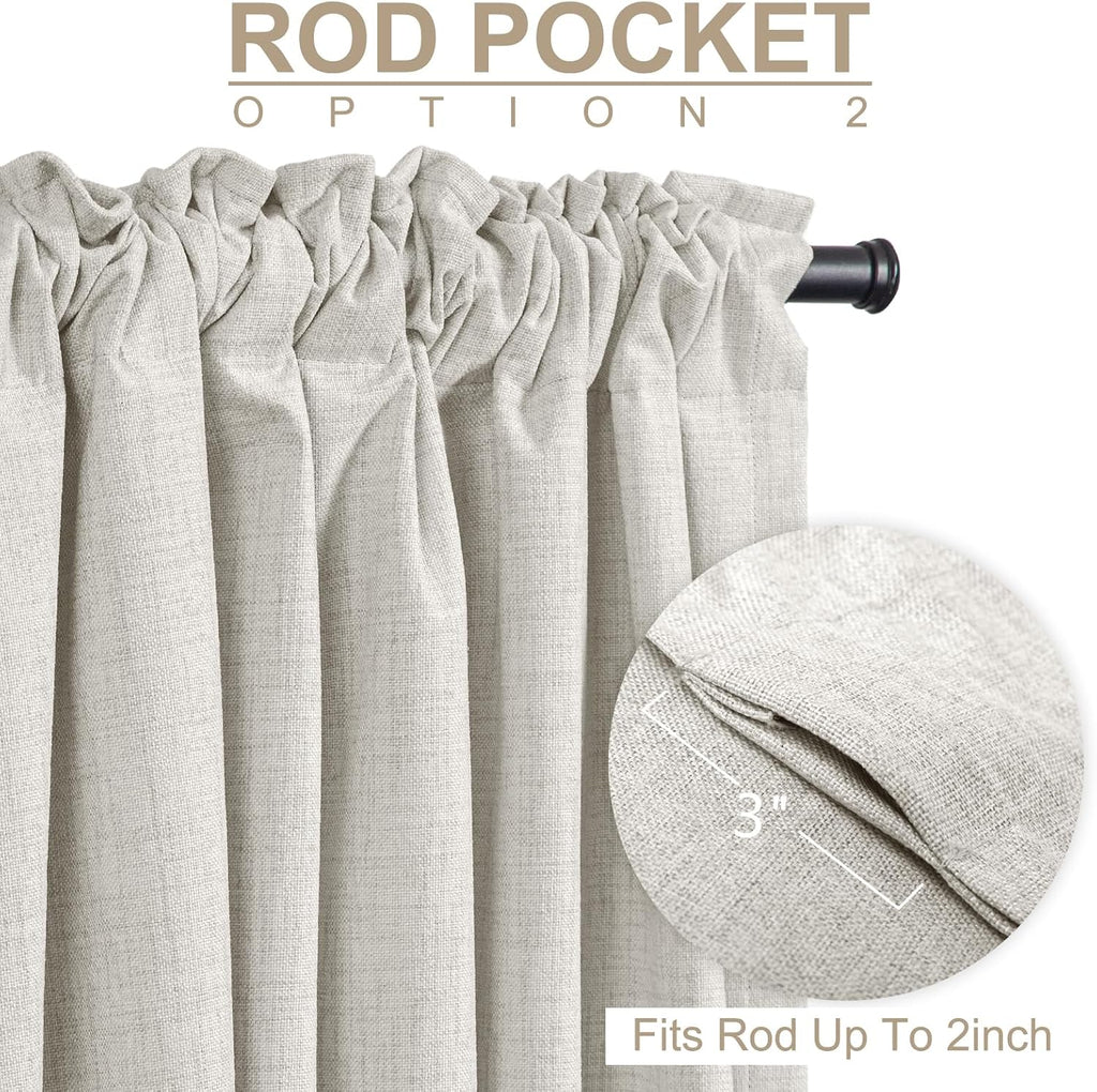 Linen Blackout Curtains for Bedroom 96 Inches Long, Back Tab/Rod Pocket Living Room Drapes, Thermal Insulated