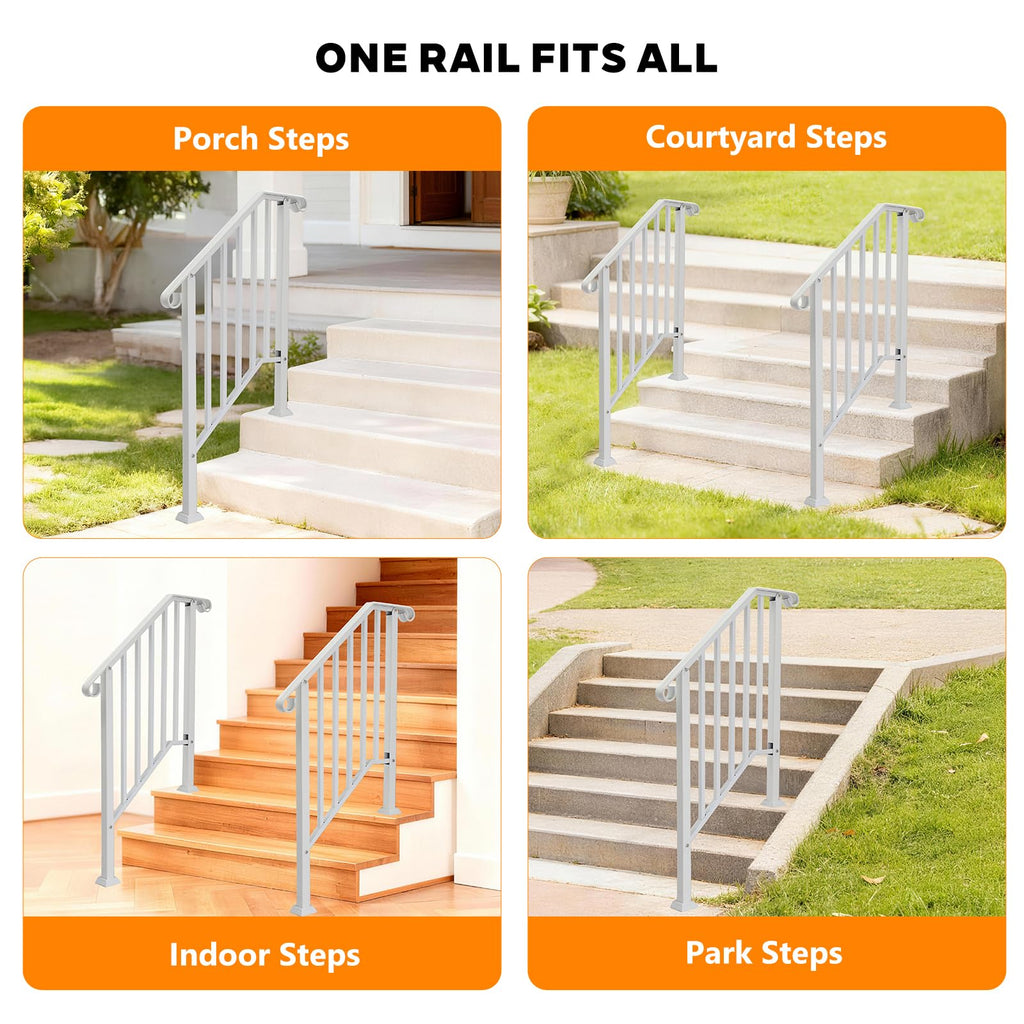 Handrails for Outdoor Steps, Stair Handrail Fits 1 to 5 Steps, Wrought Iron Hand Rail Stair Railing Kit for