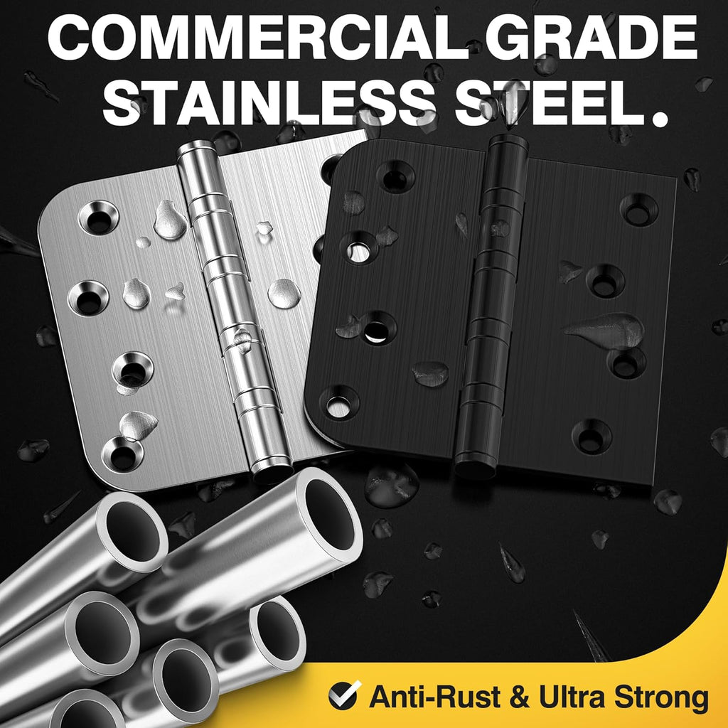 Ball Bearing Door Hinges, 4 x 4 Inches Black Door Hinges, Heavy Duty Stainless Steel Hinges
