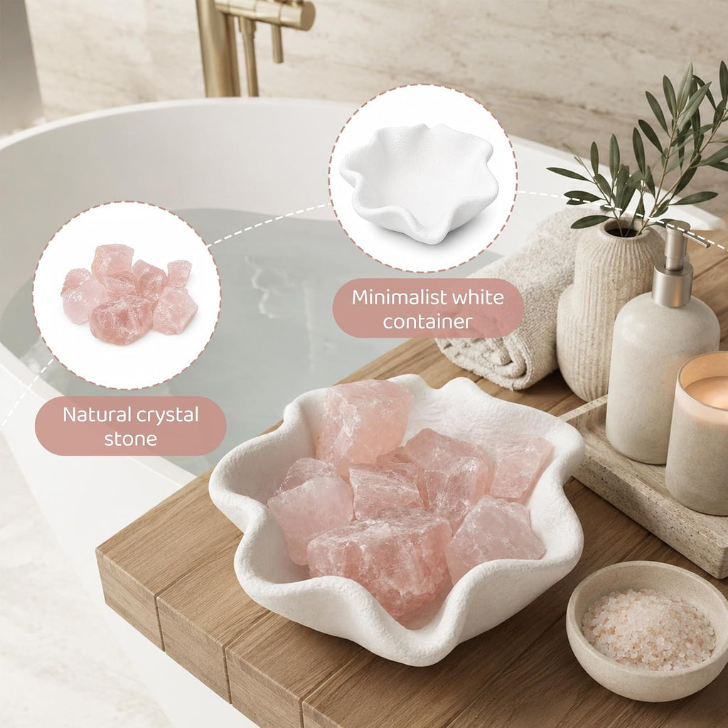 Frosted Star Cement Candle Vessel - Handmade Star-Shaped Cement Bowl in Frosted White with 7 Crystal Stones