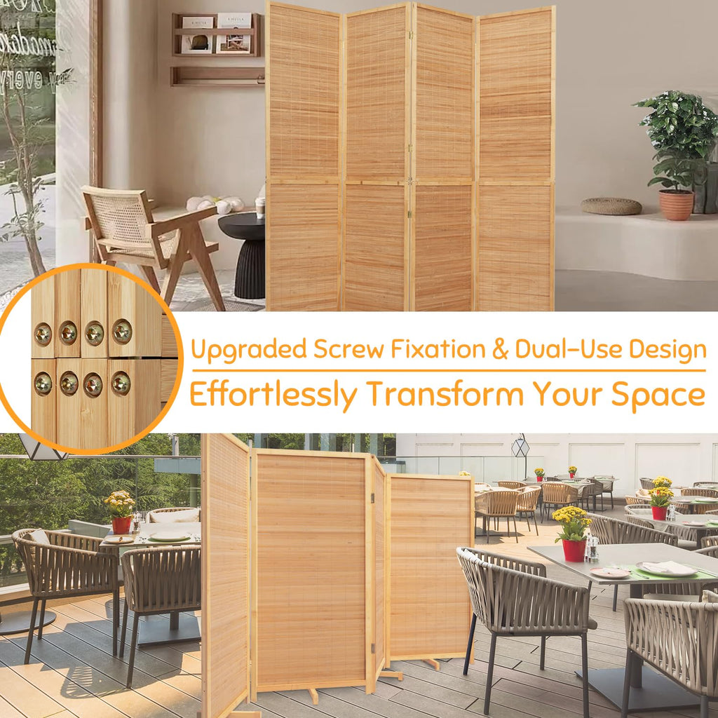 Bamboo Mesh Woven Room Divider 5.6FT, 4 Panel Folding Privacy Screen, Brown