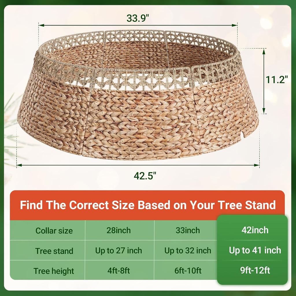 42 Inch Wicker Christmas Tree Collar, Woven Rattan Xmas Tree Skirt