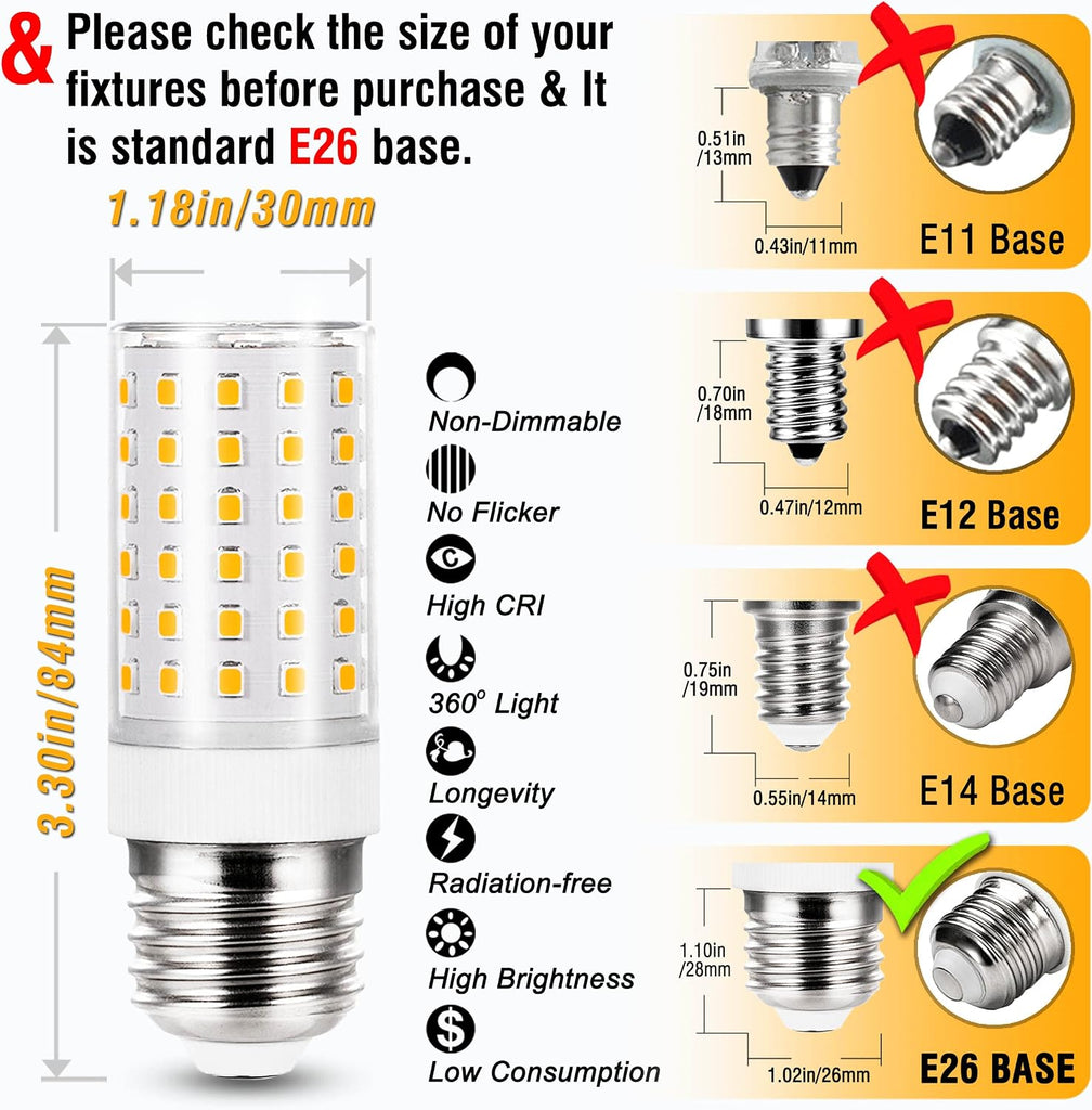 E26 100 Watt Equivalent LED Candelabra Corn Bulbs,2700K Warm