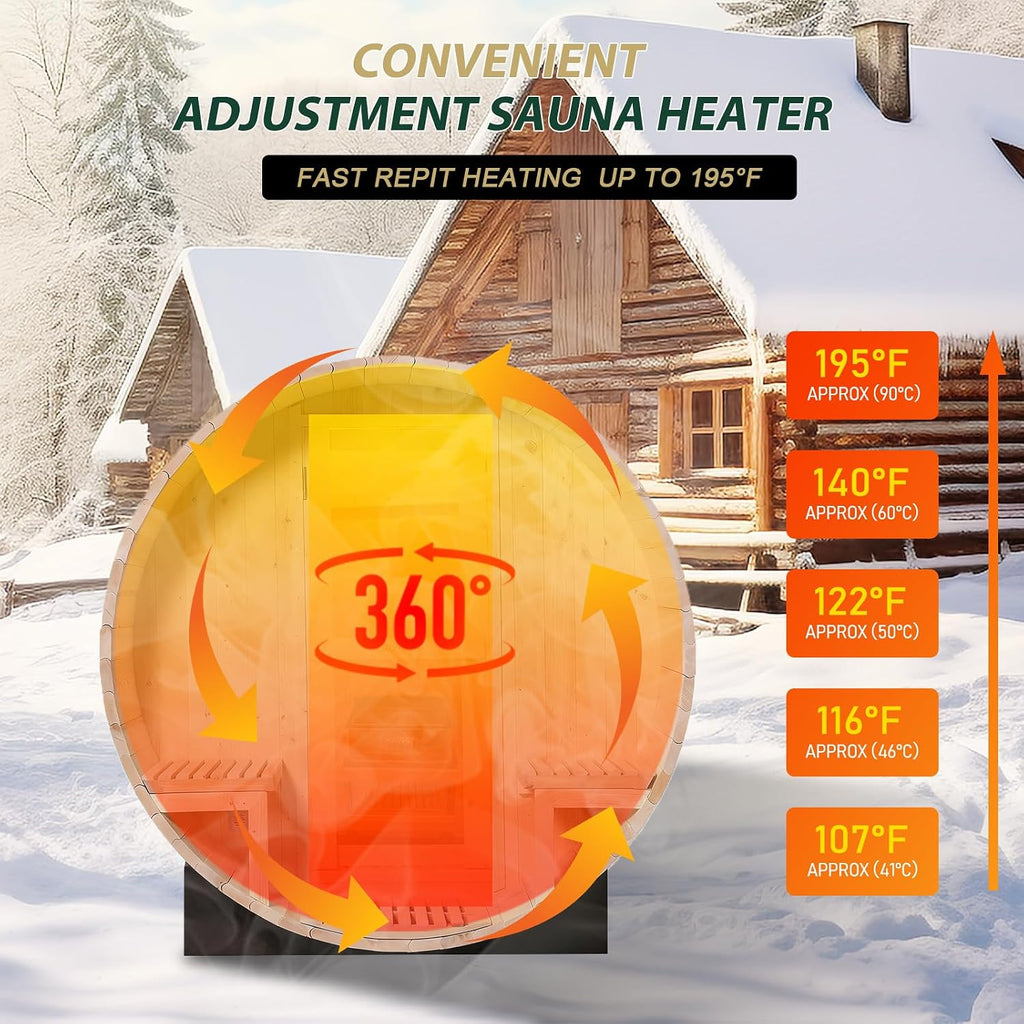 Outdoor Barrel Steam Sauna, 2-4 Person Canadian Pine Wood Saunas with Porch, Traditional Finnish Sauna Spa Room with