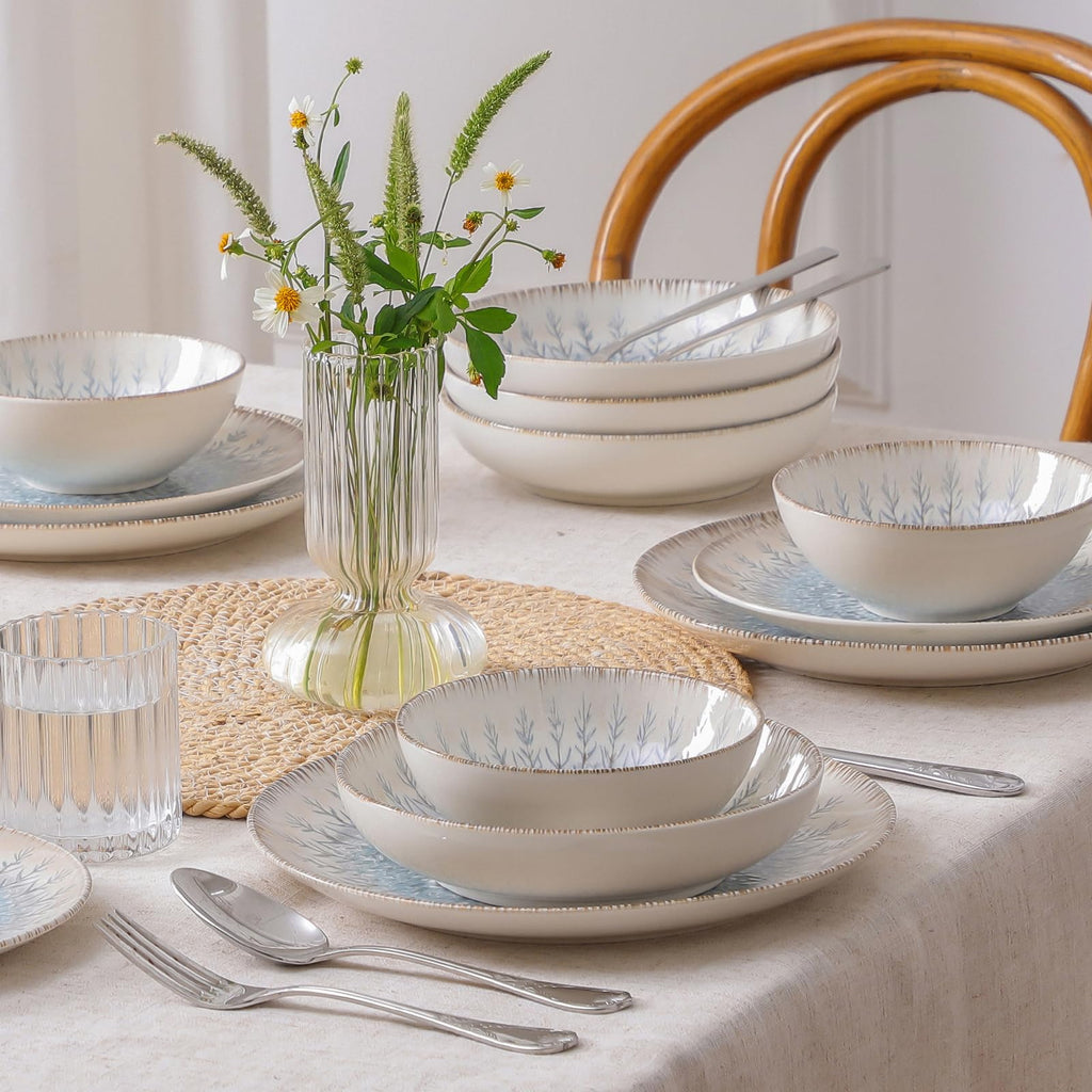 Ceramic Dinnerware Sets for 6, 24 pcs Plates and Bowls Sets