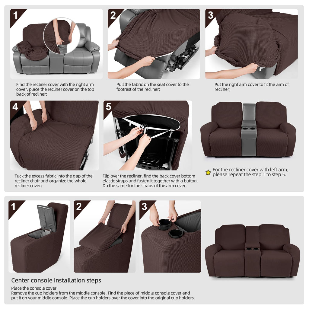 Stretch Loveseat Recliner Cover with Middle Console, Dark Coffee