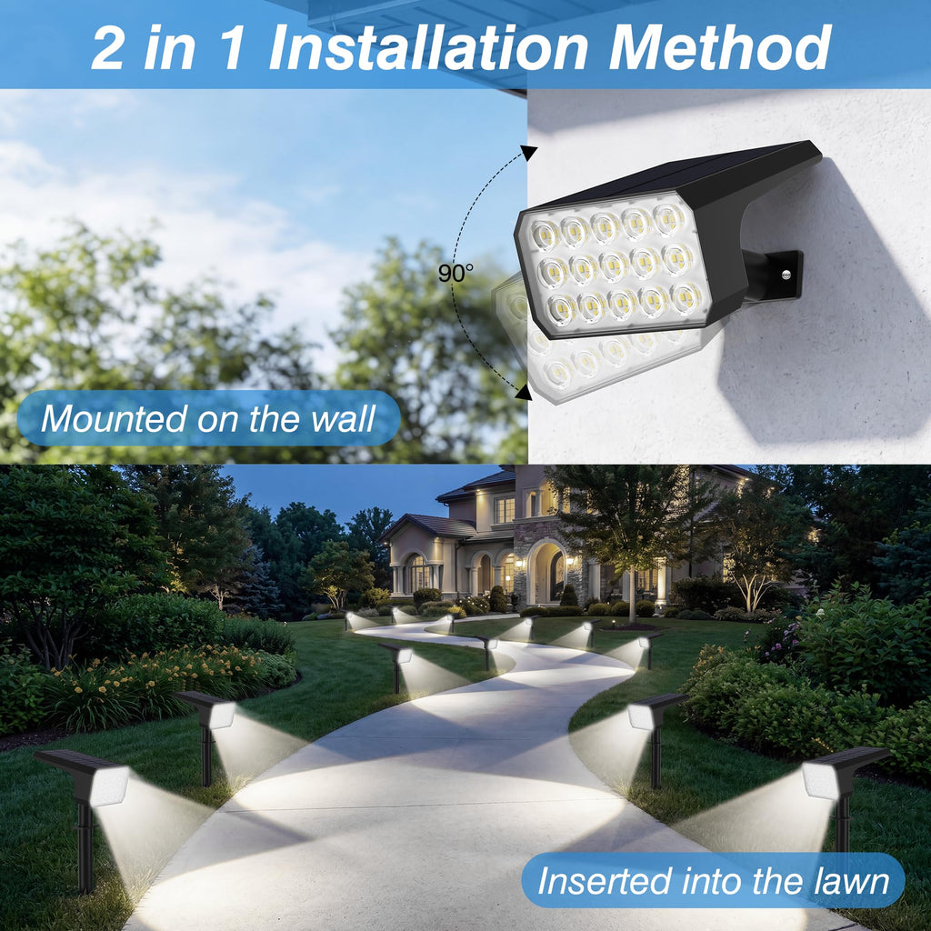 Solar Spot Lights Outdoor Waterproof, 2 Pack, 75 LED Cool White