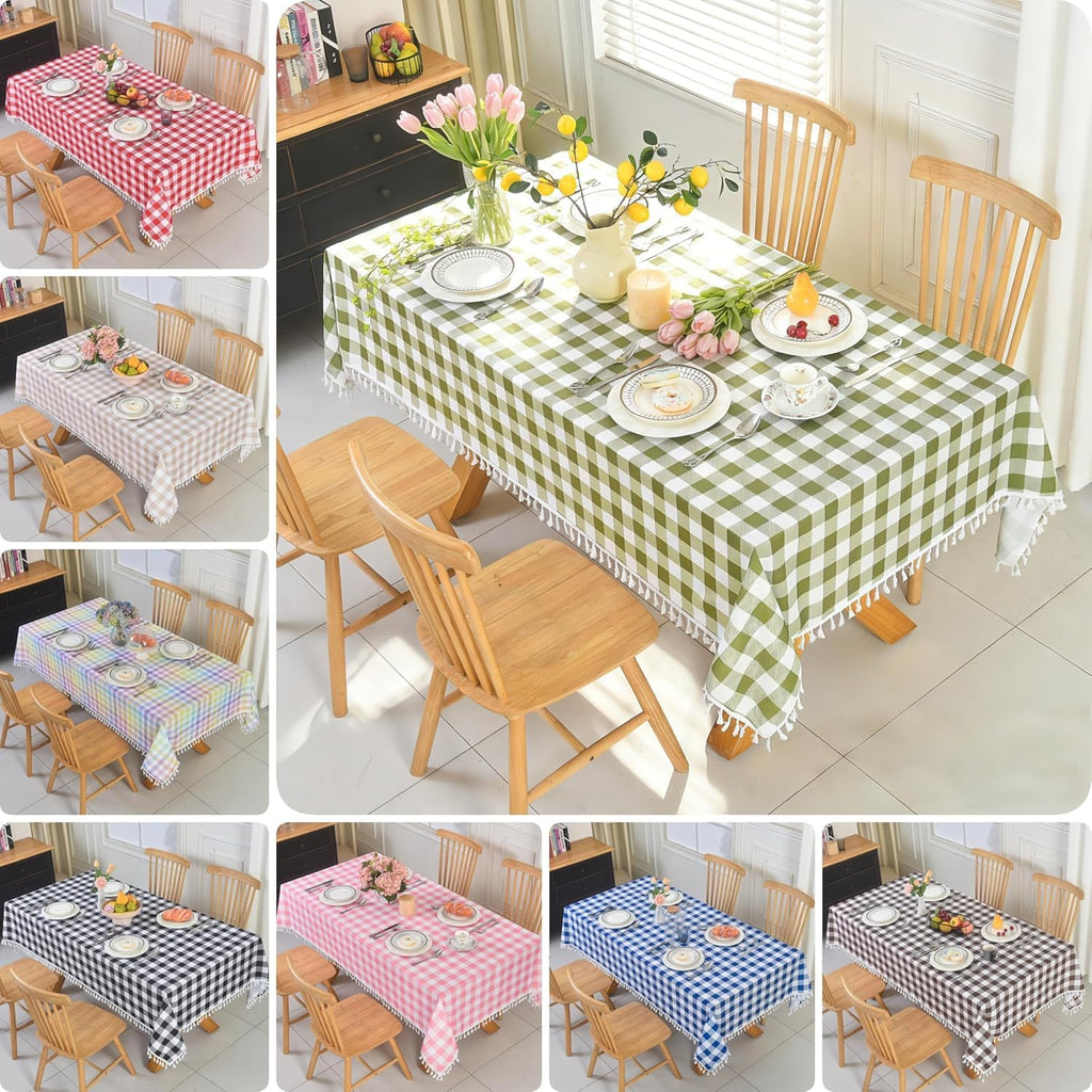 Easter Sunday Spring Plaid Tablecloth - Colorful Rectangular 58x102 Inch Water Resistant Table Cloth for