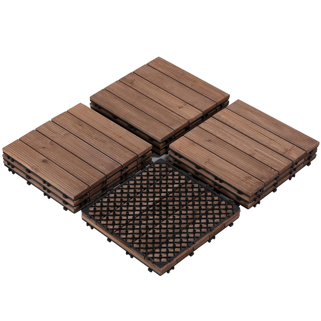 12 x 12in Patio Tiles Wood Floor Deck Tiles Interlocking Wooden Composite Decking Floor Tiles Outdoor for Garage Patio