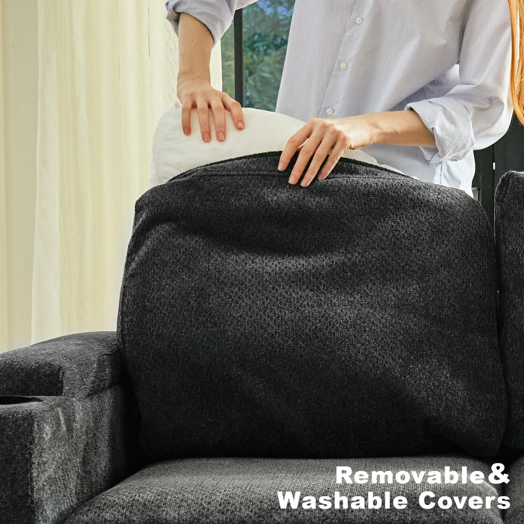 Chenille Modular Sectional Sofa, 7 Seater U Shape Couch, Dark Grey
